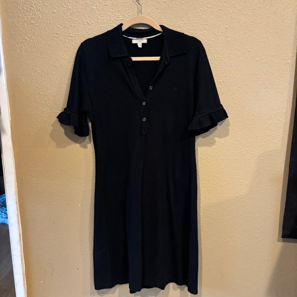 Burberry Black Polo Dress with Ruffle Sleeves | Size L
